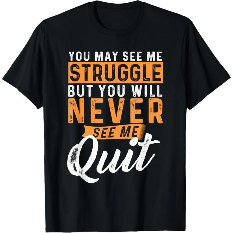Men's Oversized Streetwear T-Shirt, Comfy Cotton Graphic Tee with 'Never Quit' Motivational Quote, Basic Casual Top