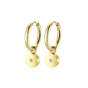 Stately Steel Stainless Steel Full Moon CZ Dangle Earrings