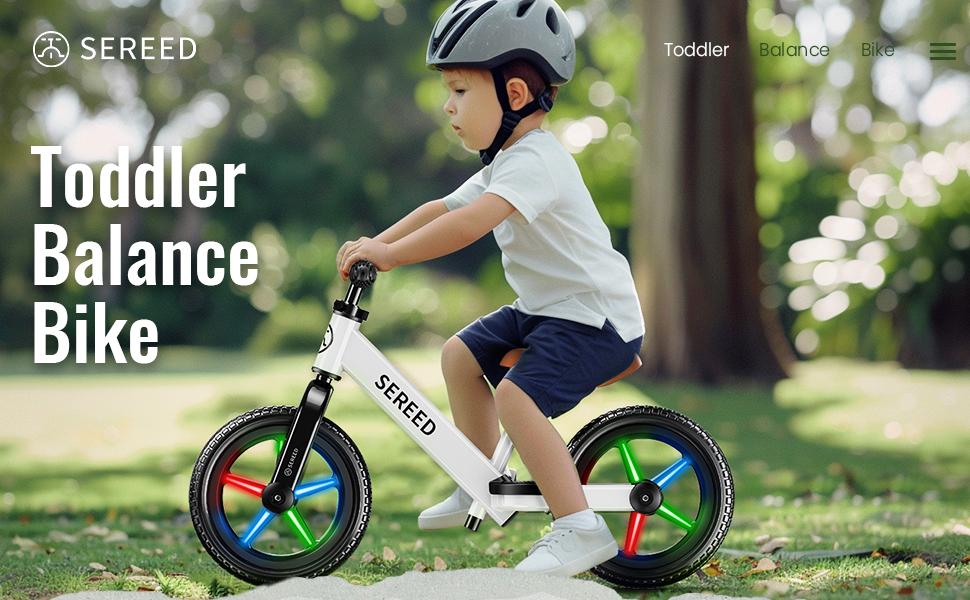 SEREED Balance Bike with Light-Up Wheels for Boys & Girls Ages 2-5, Pedal-Free Toddler Glider Bike Toy, Tool-Free Adjustment, Sticker-Customizable Panel, Perfect Birthday Gift for Toddlers