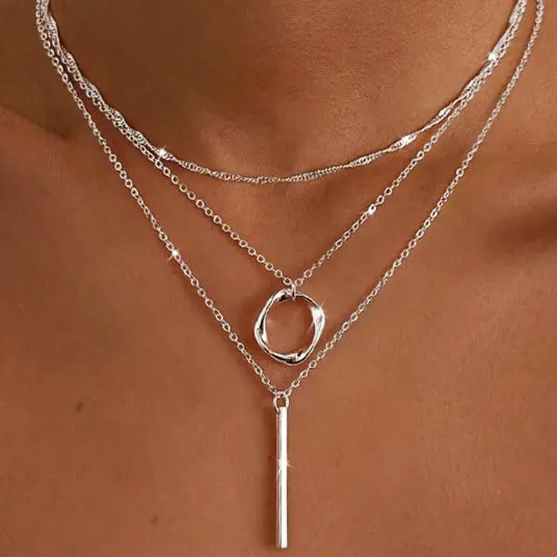 Silver Circle Stick Water Ripple O-Chain