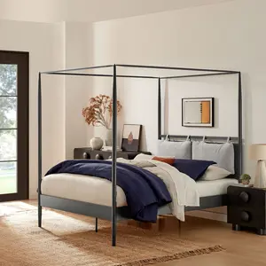 Marlowe 4-Poster Canopy Metal King Platform Bed in Charcoal