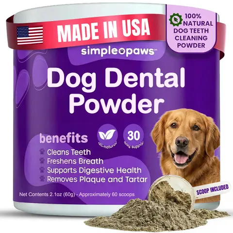 Simple Paws Dog Dental Powder - 100% Natural Teeth Cleaning - 2g Scoop Included - Freshens Breath - Removes Plaque & Tartar