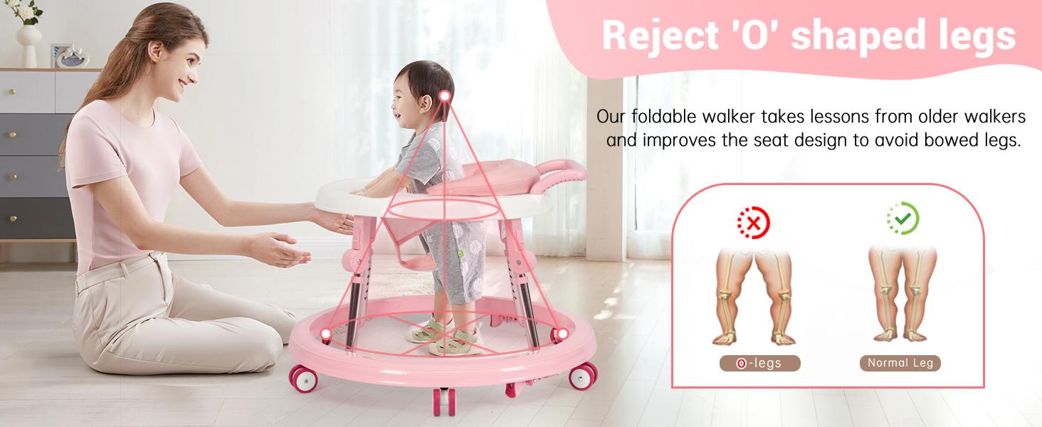 Baby Walker Foldable with 9 Adjustable Heights, Baby Walkers and Activity Center for Boys Girls Babies 7-18 Months, Baby Walker with Wheels Portable Floorwalker Floorwalker Infant