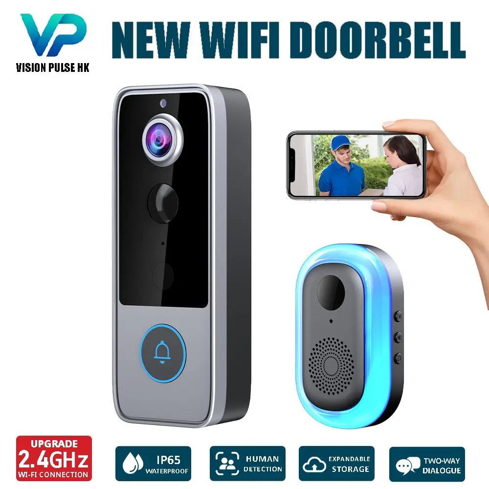Wireless Smart Video Doorbell Camera, Door Bell Cameras Wireless, 4000mAh Rechargeable Battery, 1080P HD Home Security Camera with Two-Way Audio, Night Vision, Motion Detection Alerts, Cloud Storage, Compatible with Tuya App
