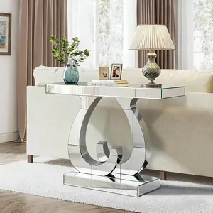 Luxury Mirrored Console Table Modern Silver Glass Entryway Tables with Double C-Shape Base 39.4" Rectangle Mirrored Sofa Table Behind Couch Foyer Tables for Living Room Hallway Entrance