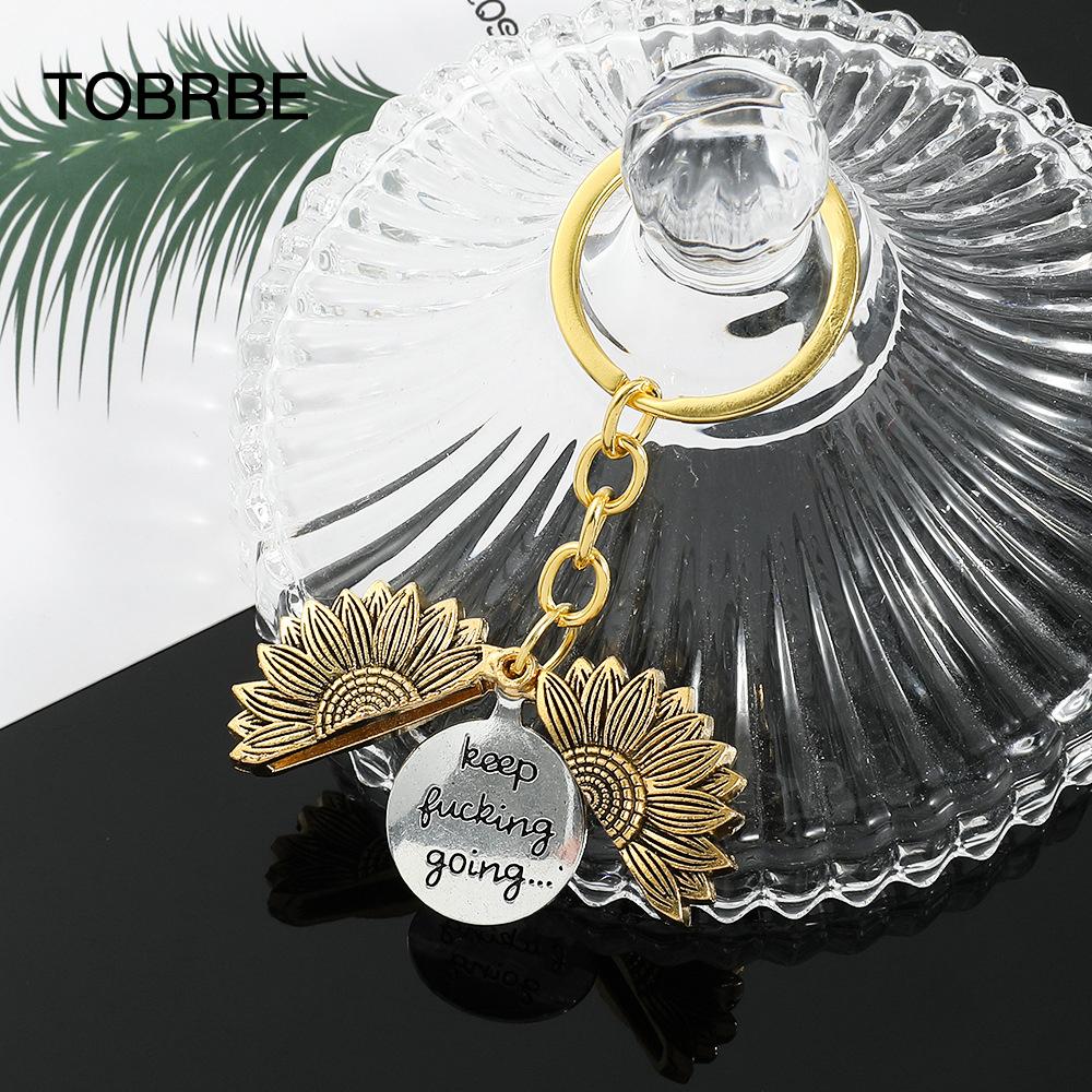 Sunflower Keychain Inspirational Gifts for Women Men Birthday valentines Gifts for Best Friend Student Graduation - Keep Fucking Going Keychain