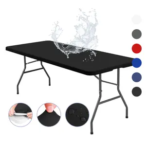 FANI 1 6 10 12 Pack Stretch Fabric Table Top Cap Cover Rectangle Table Cloth, Waterproof Elastic Fitted Tablecloths for 6 Foot and 8 Foot Tables, Washable Polyester Table Cover for Picnic, Camping, Outdoor,Party，Valentine's Day