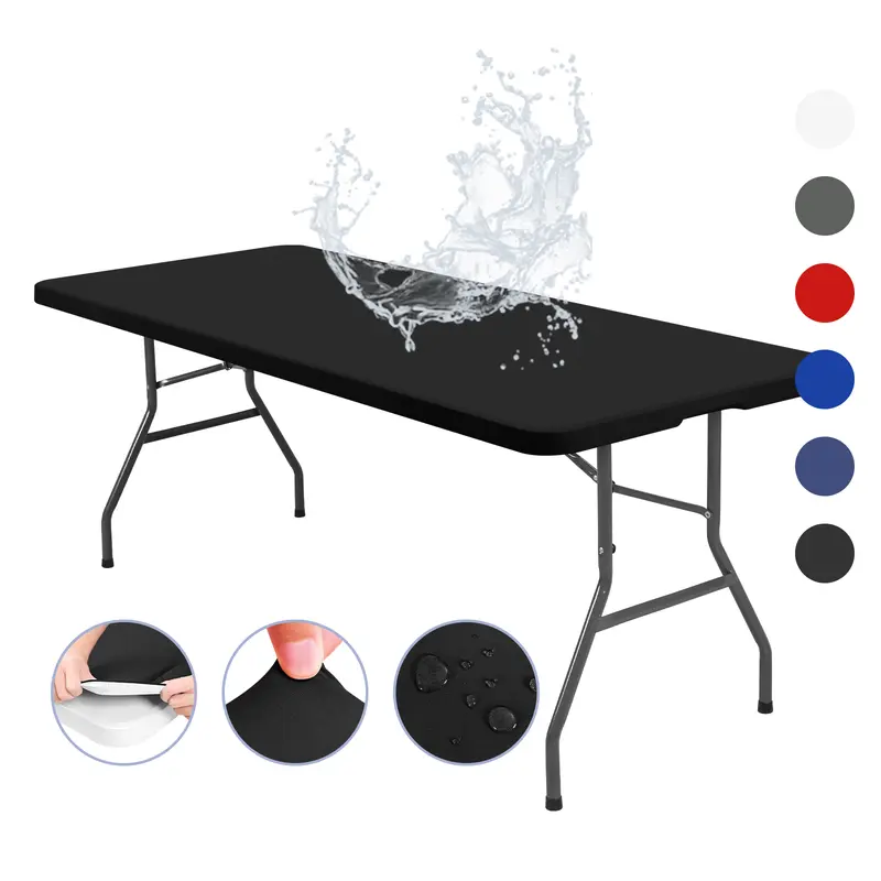 FANI Stretch Fabric Rectangle Table Cover Cap - 1,6,10,12 Packs, Waterproof Elastic Fitted, Wrinkle-Free Stain-Resist Polyester, Washable for 6ft/8ft Tables, Outdoor Picnic, Party, Festive Decor