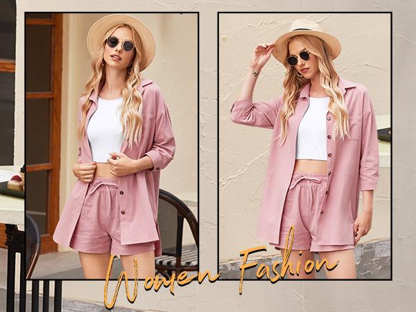 Zeagoo Women’s 2 Pack Lounge Tracksuit Outfit Sets Cotton Linen High Low Shirt and Drawstring Casual Shorts Set LIVE