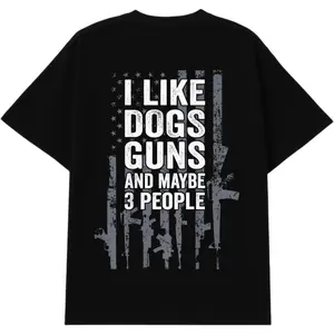 I Like Dogs, Guns and Maybe 3 People Graphic Tee – Funny T-Shirt for Men with Bold Back Print, Soft Cotton Streetwear Gift for Dog Lovers & Gun Fans Crewneck Blue