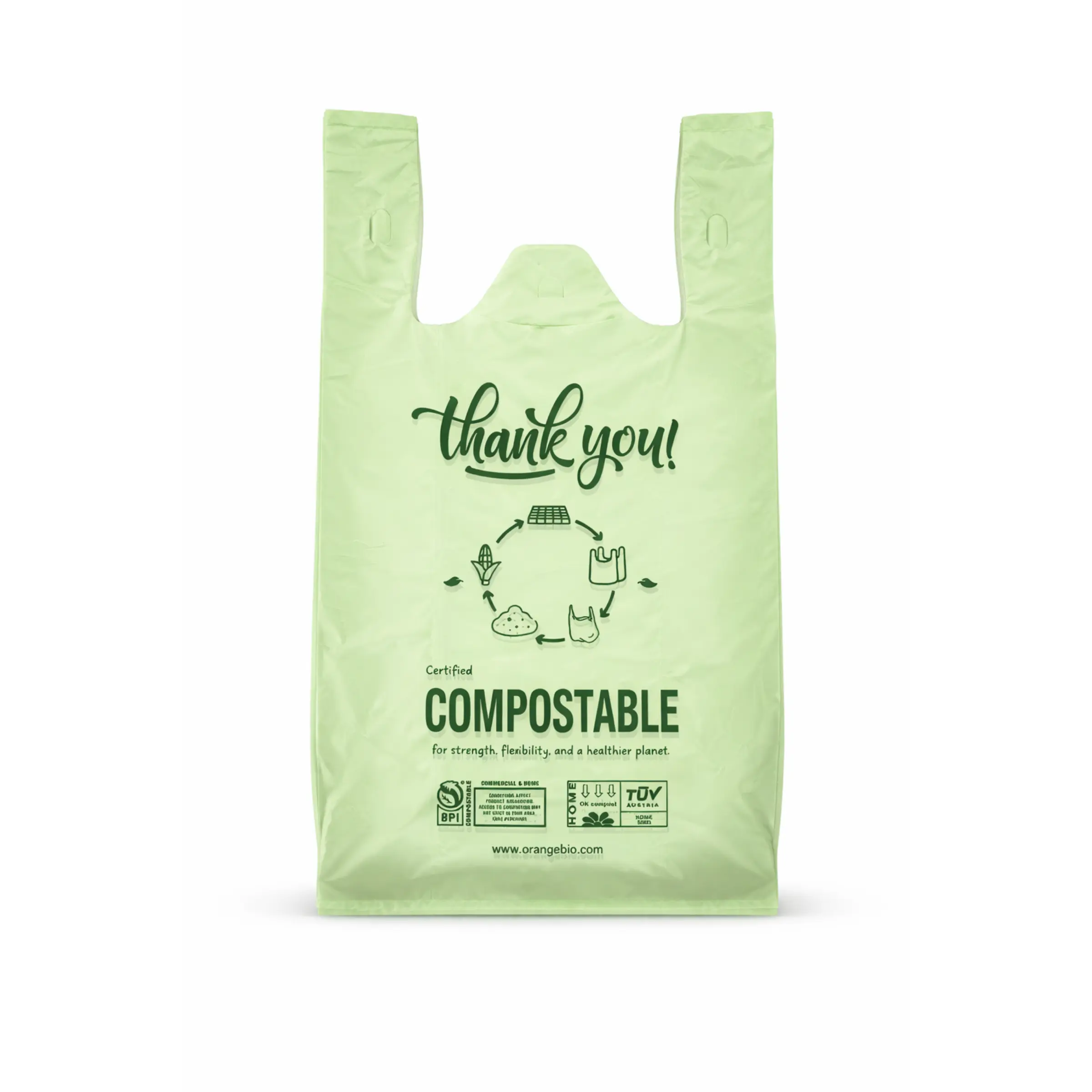 OrangeBio® Compostable Carryout Bags, 12" x 6" x 20", 500 Count, BPI Certified, TÜV OK Compost HOME