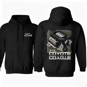 Ford 5.0L Coyote Hoodie, High-Performance V8 Engine Graphic with Front Script Logo, Muscle Car Graphic Pullover for Mustang Fans & Gearheads, Gift for Ford Racing Enthusiasts