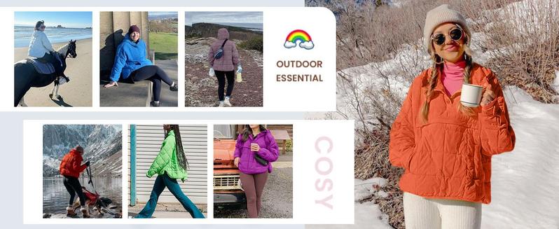 Tanming Women's Oversized Hooded Pullover Puffer Jacket Lightweight Quilted with Chest & Side Pockets Spring Winter Outwear Outfit