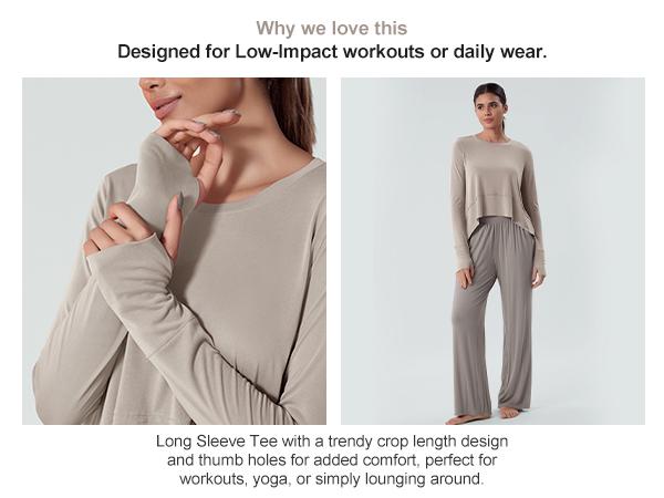 ODODOS Long Sleeve Tee for Women with Thumb Hole Athletic Gym Workout Crop Tops Yoga Shirts