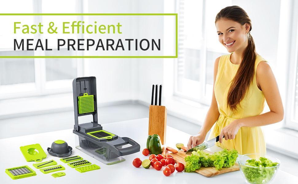 MIUVA Vegetable Chopper Onion Chopper Mandolin Slicer Pro 10 in 1 Professional Food Chopper Multifunctional Kitchen Tool with 7 Diversified Blades & Adjustable Cutter for Salads Salsa & More cooking utensils Spring Kitchen Gadgets