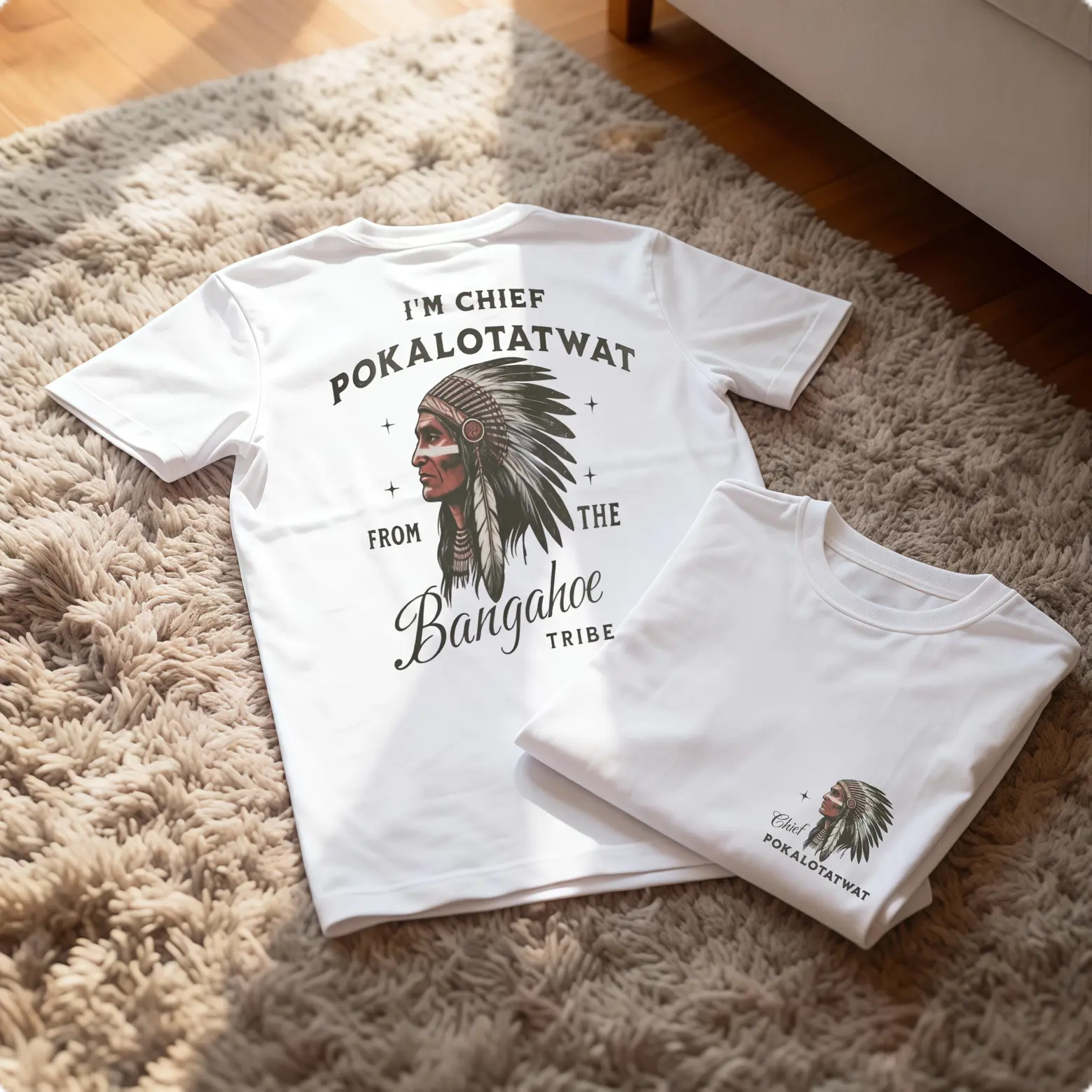 Men's Casual Streetwear Tshirt - Funny "Chief Pokalotatwat Thebanggaho Tribe" Graphic 100% Cotton Unisex Top, USA-Made