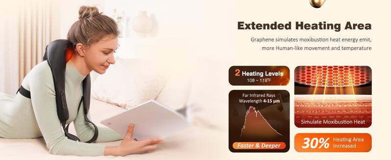 KNQZE KNB1 Cordless Neck and Shoulder Massager with Graphene Heating & 4D Shiatsu Kneading for Back Shoulder Leg Pain Relief Portable Massage Machine Gift for Dad Mom Friend