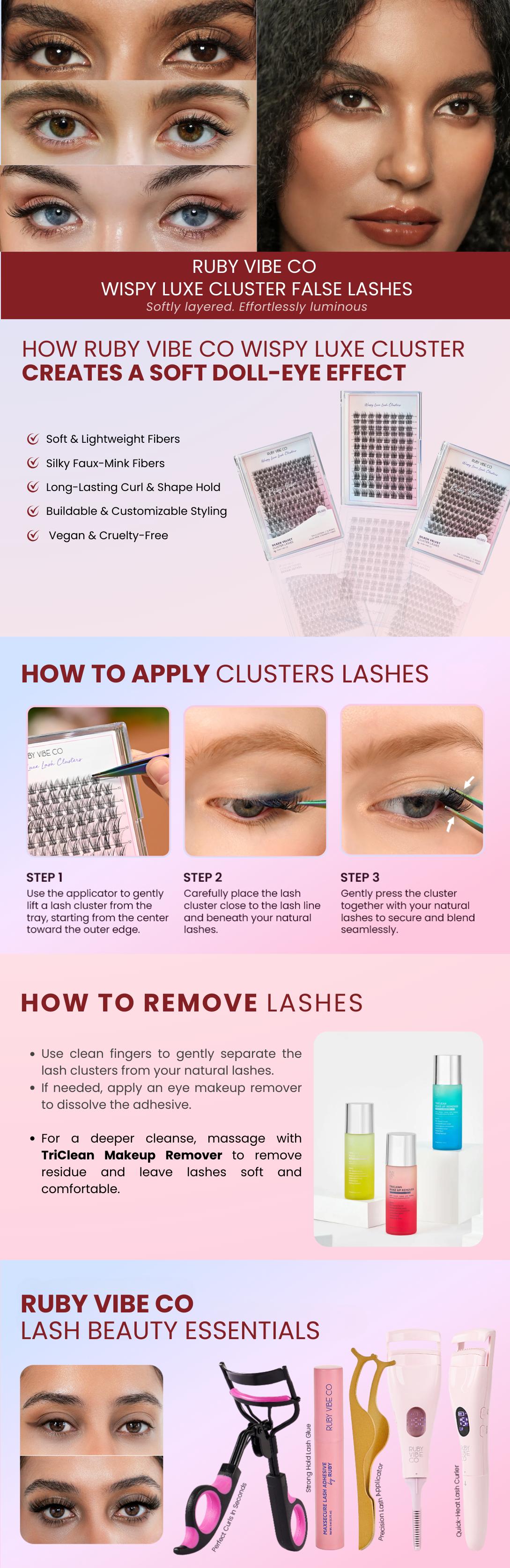 [RUBY VIBE CO] LashFlex Segments WL002 Flexible Lightweight Faux-Mink Synthetic Fiber 144 Multi-Length Pieces for Seamless Natural-Look Wear