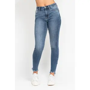 Judy Blue High Waist Skinny Jeans with Destroy & Shark Bit Hem