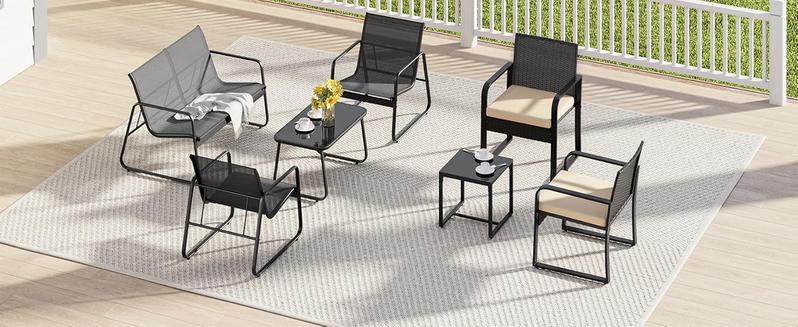 Gizoon 3 Pieces Patio Bistro Sets Outdoor Rattan Conversation with Glass Table Wicker Furniture Set with Cushion for Backyard Porch Poolside Lawn