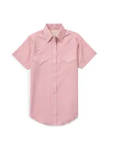 Women's Cowboygirl Blossom Pink Chambray Short Sleeve Granddaddy Snap Shirt