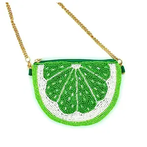 Lime Beaded Coin Purse Crossbody Pouch