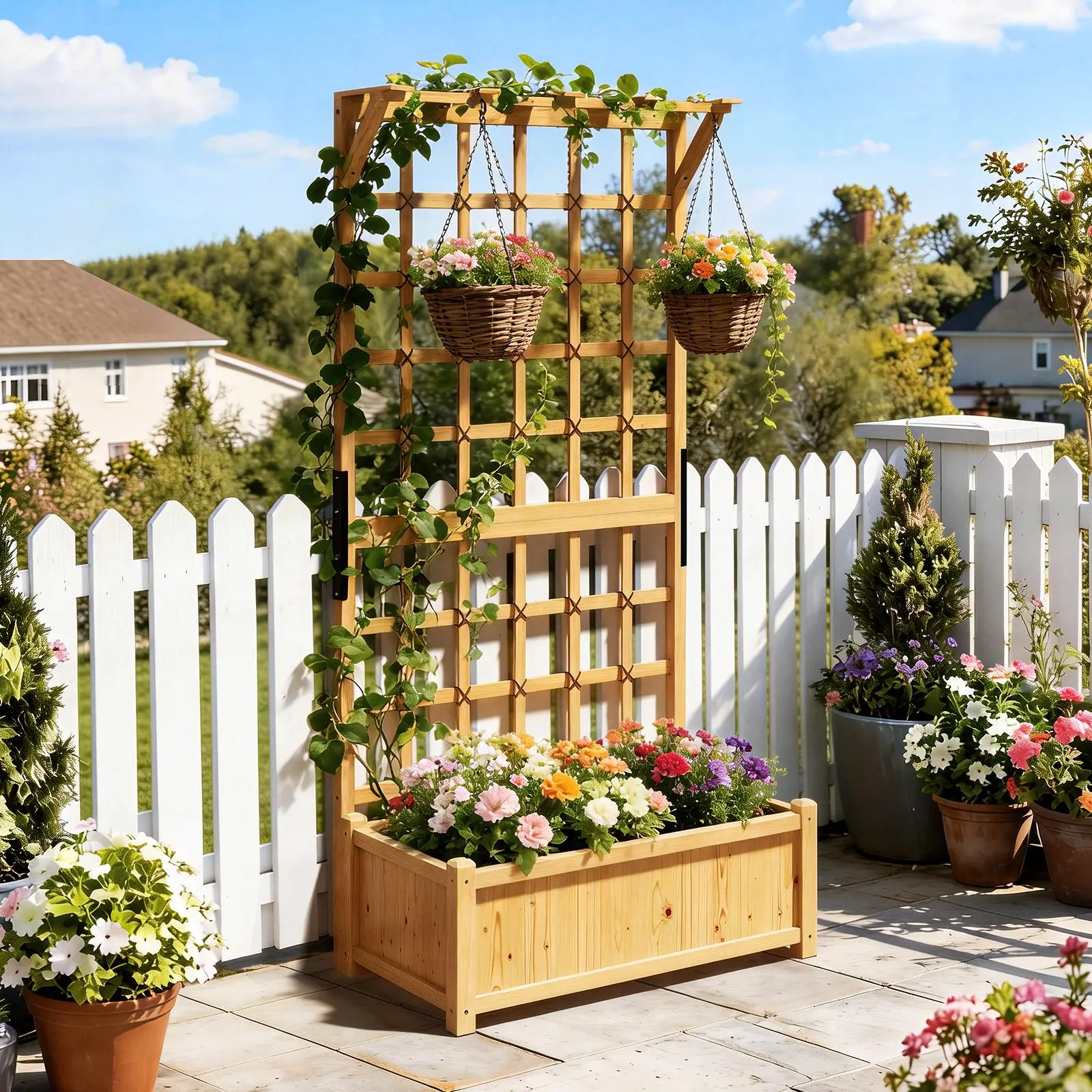 Aoxun 36'' W Wooden Planter Box with Trellis - 36 Inches Raised Flower Bed, Outdoor Garden Planter, Climbing Aid for Patio, Includes Assembly Instructions for Home Improvement Garden Buildings, Garden Planters