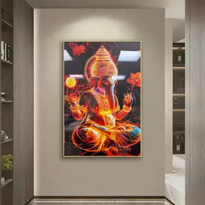 Glowing Loard Ganesh Porcelain Wall Photo 18x24 Acrylic glass on top Ideal for Home Decor, Gifts, and for all Occassional