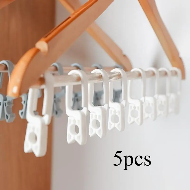 5pcs Plastic Laundry Clip Hangers, Windproof Clothespin Hooks For Drying Socks And Undergarments, Space-Saving And Easy Storage
