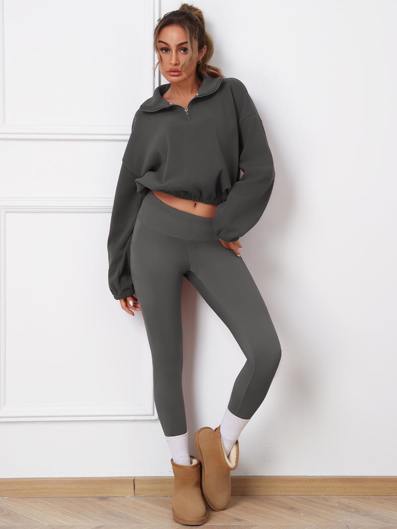 CHRLEISURE Fleece Women Suit Women's Winter Set Fleece Leggings Long Sleeved Tops for Daily Sports Wear in Warm Burgundy