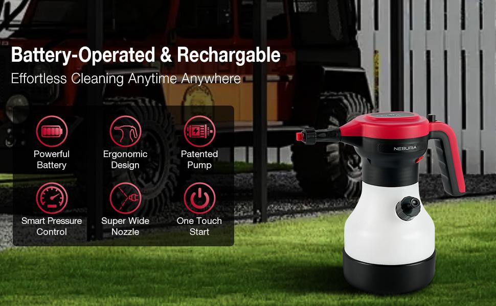 NEBURIA Electric Foam Sprayer Clay Towel Kit,Rechargeable High Pressure Foam Cannon with Volcanic Clay Cloth,Scratch-Free Paint Decontamination,Smart Pressure Control,Cordless Auto Detailing Cleaner for Car Exterior