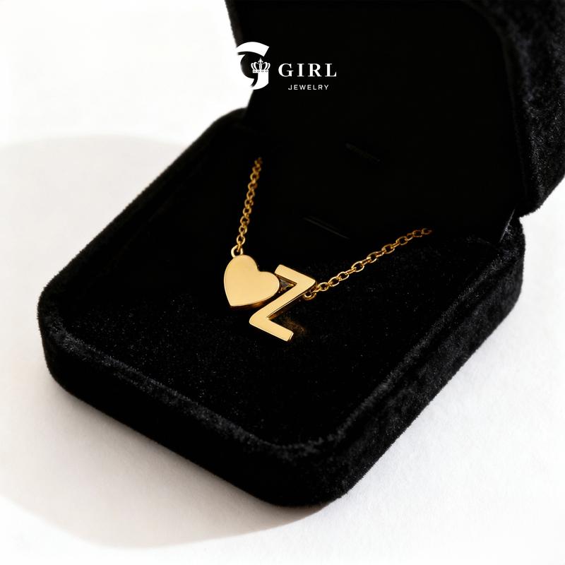 GGIRL 18K Gold Plated Heart Initial Letter A-Z Necklace for Women Alphabet Pendant Dainty Fashion Jewelry Gift for Holiday Haul Christmas Birthdays Anniversaries