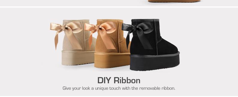 Dream Pairs DIY-Bow Platform Snow Boots – Splash-Proof Suede, Faux-Fur Lining, Memory-Foam, Anti-Slip Sole