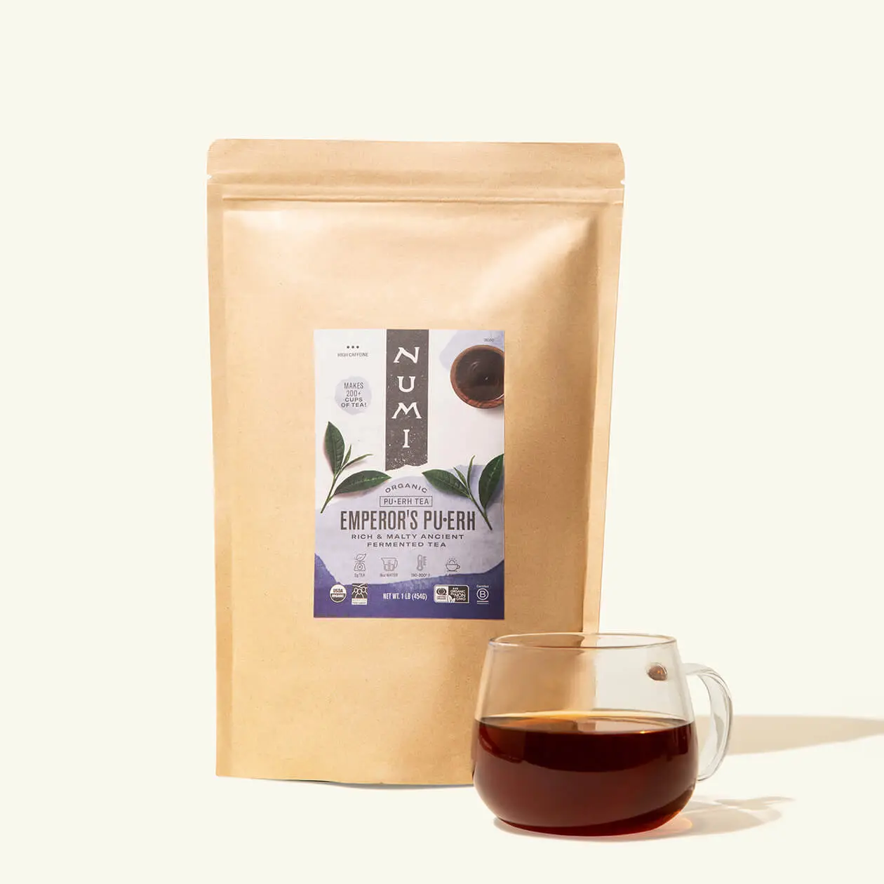 Numi Emperor's Pu'erh Loose Leaf Tea - Old Yunnan Mountains Organic Pu'erh with Bold Earthy Flavor & 60-Day Fermentation - 200 Cups