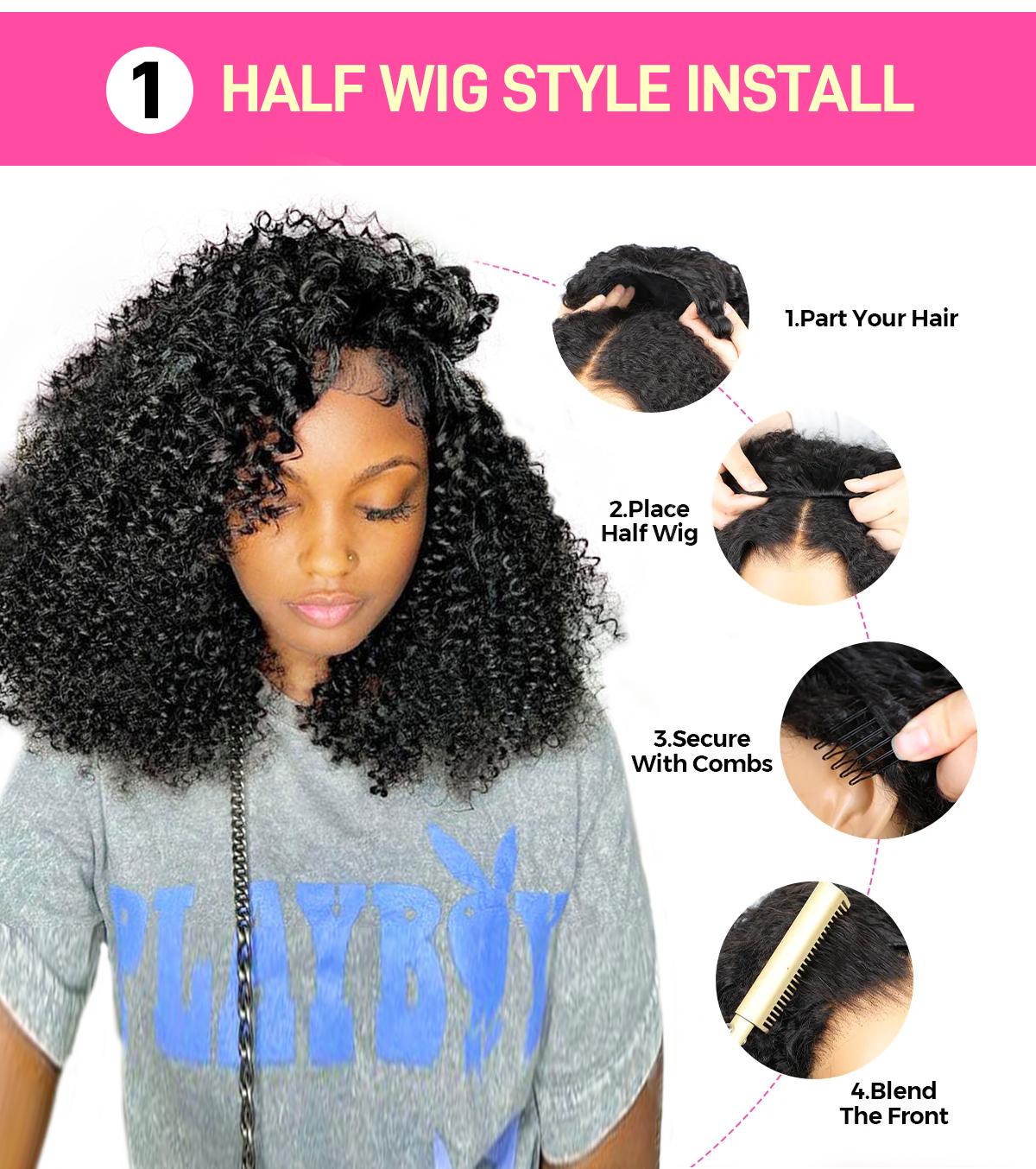 【3 IN 1 Half Wig】FORGIRL FOREVER Flip Over Wear Go Half Wig With Drawstring Invisible Hairline Kinky Curly Wear Go Glueless Wig Beginner Friendly 【3 IN 1 Half Wig】FORGIRL FOREVER Flip Over Wear Go Half Wig With Drawstring Invisible Hairline Kinky Curly Wear Go Glueless Wig Beginner Friendly