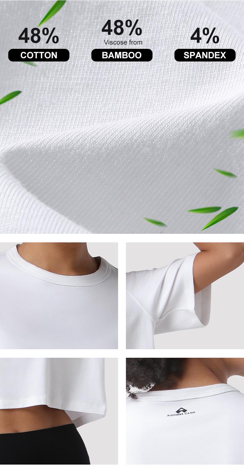 Pioneer Camp Bamboo Viscose Workout Crop Tops for Women Short Sleeve Loose T-Shirts Cropped Athletic Gym Running Yoga Tee