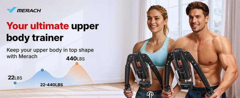 Merach Hydraulic Arm Trainer with Counter, 22-440lbs Adjustable Chest Expander for Home Gym, Arm & Shoulder Strength Training Equipment