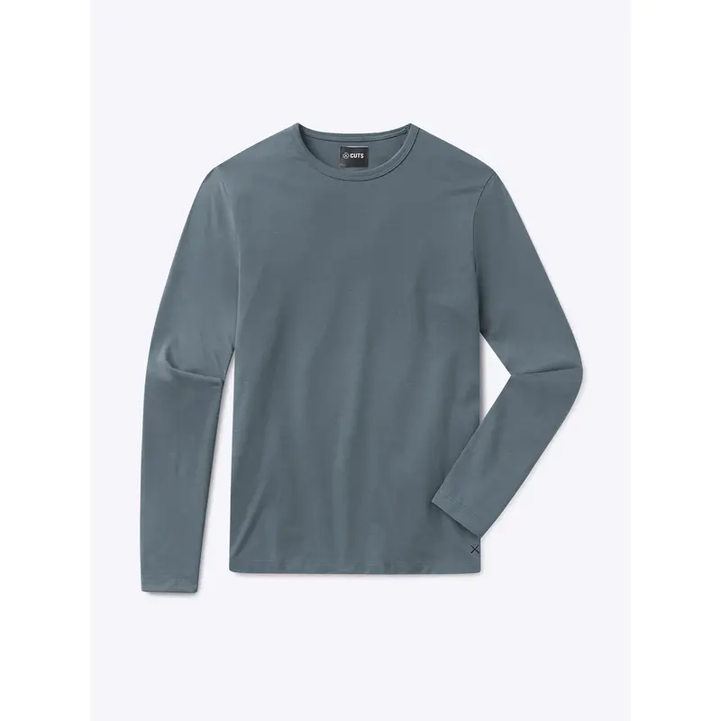 Cuts Men's AO Forever Classic Fit Long Sleeve Crew Neck Tee - Anti-Odor Polyester-Cotton-Spandex Fabric, Wrinkle-Resistant, Anti-Pilling, Drape, Do Not Iron, Sturdy Hem, Casual Chic Basic - Ideal for Jacket or Jeans Pairing