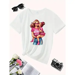 Cotton Short Sleeve  T-Shirt Super Mom, Mother'S Day, Mother-Daughter Outfits, Holiday Gifts, New'S Round Neck Casual Sports Comfortable T-Shirt Graphic tees