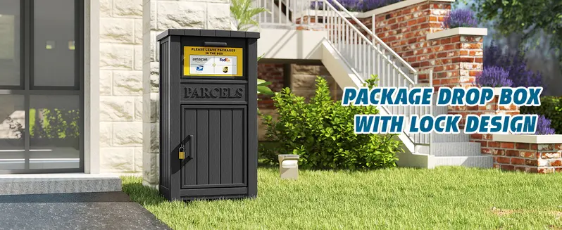BIFANUO Package Delivery Box for Outside, Lockable Waterproof Anti-Theft Resin Parcel Drop Box, Secure Package Storage for Porch & Curbside, Black