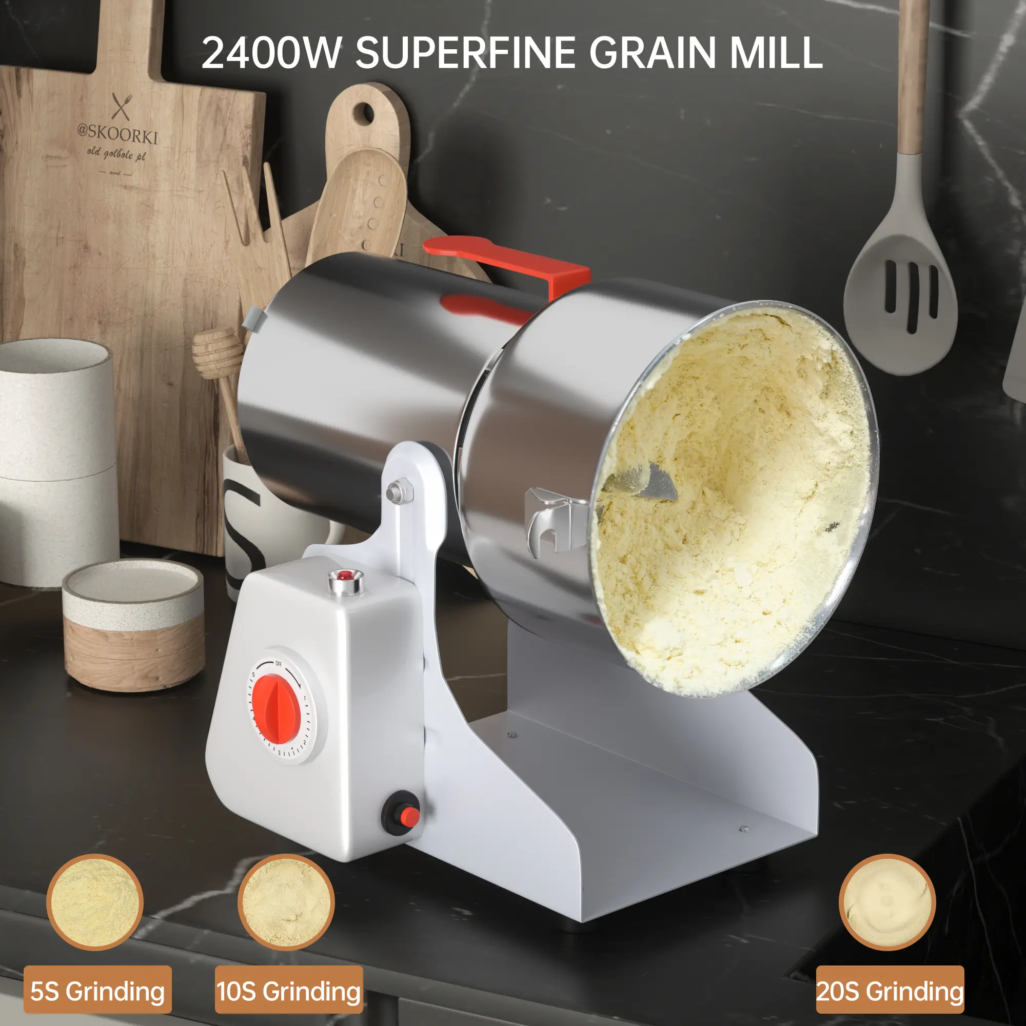 Stainless Steel Corded Electric Herb Grain Grinder - 270° Swivel Head, 110V Plug, 700g (1.54LBS) Capacity, High Speed, Durable, Compact Body Cereal Mill Kitchen Appliance, Fast Grinding