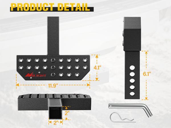 Nilight Hitch Step with 2" Hitch Receiver Rear Bumper Guard Protector 11.9 Inch with 5/8” Hitch Pin Clip Upgraded Textured Black Anti Slip Hitch Step Bar for Pickup Truck Car SUV