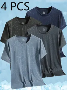 Pack of 4 crew-neck quick-dry T-shirts for men, casual athletic short sleeves, breathable and stretchy, suitable for summer wear