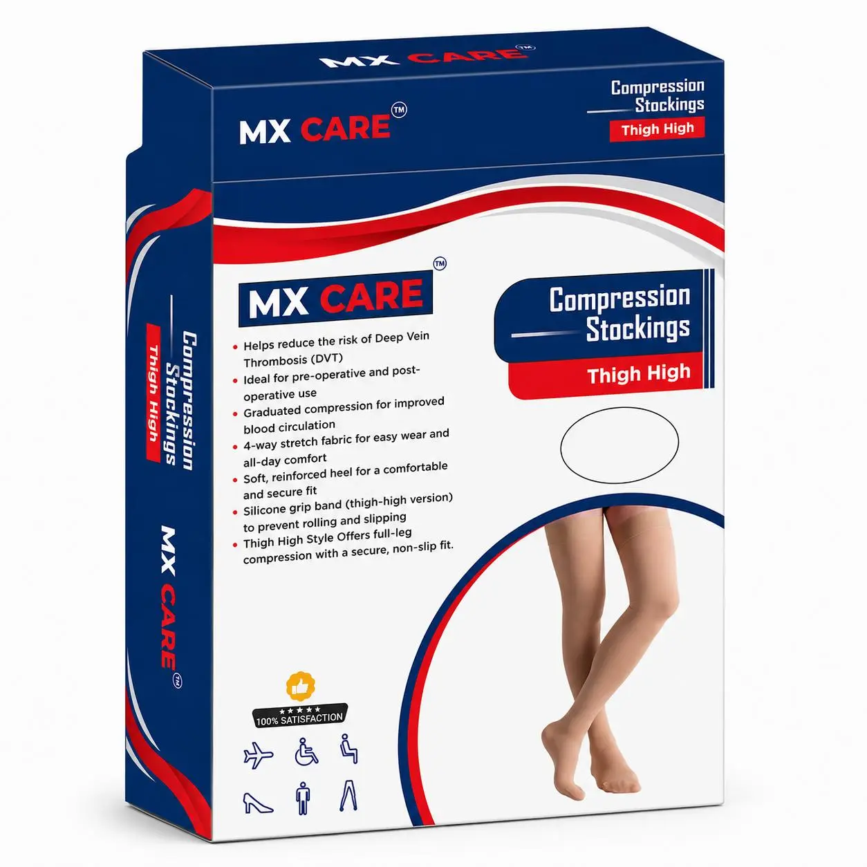MX Care Compression Stockings 20-30mmHg Open-toe Style Thigh Length