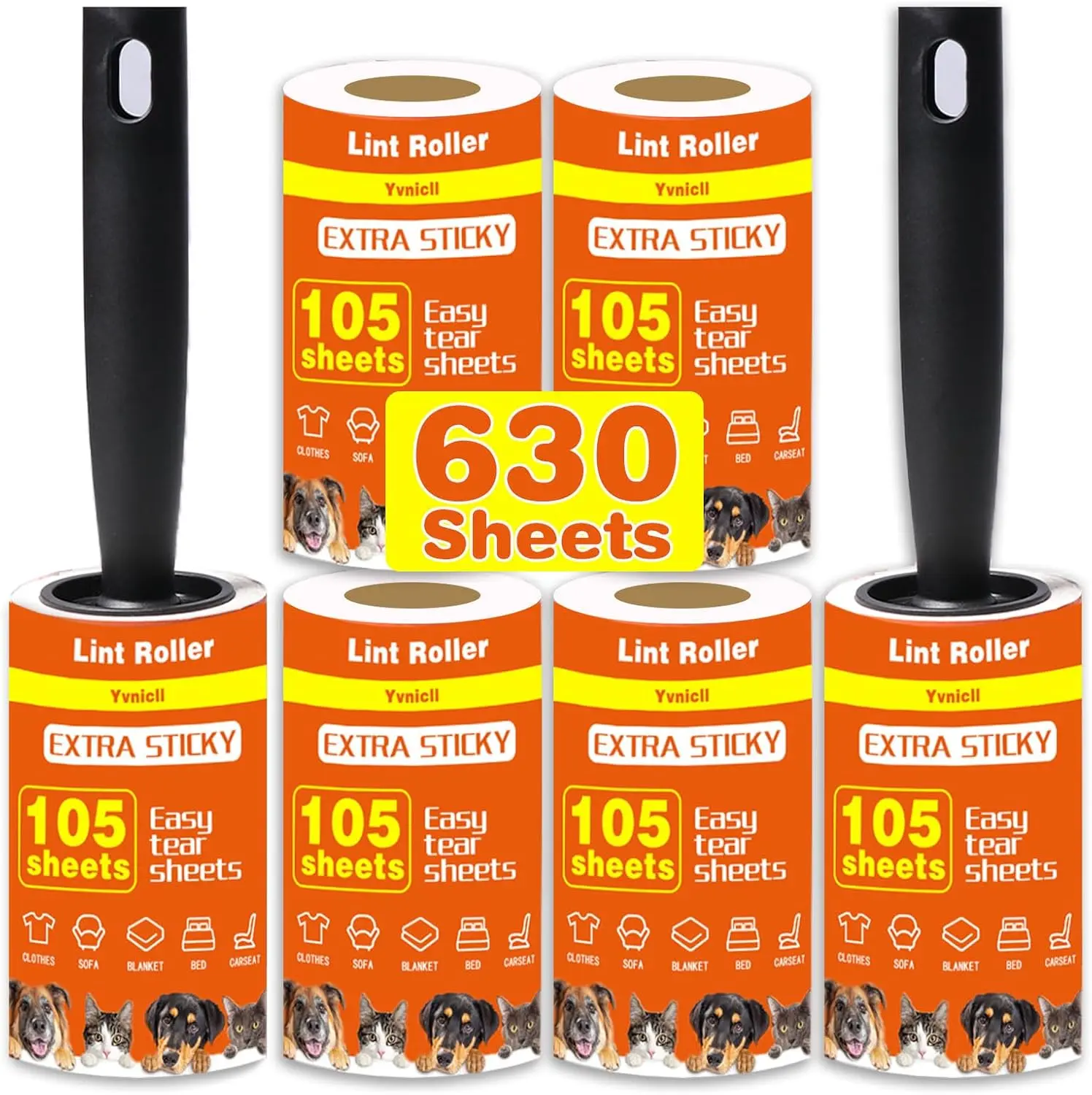 630 Sheets Extra Sticky Lint Rollers for Pet Hair | Easy Spiral Tear Lint Roller for Clothes and Pet Hair， Remover for Couch, Furniture and Carpet.