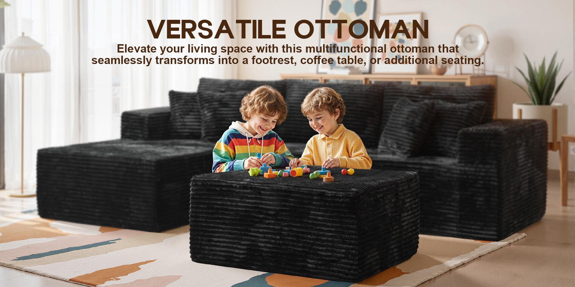 Modern 108" Boneless Couch Cloud Modular Sectional Sofa With Removable Ottomans & Chaise - Plush Corduroy , Deep Seat, Upholstered Couches, No Assembly Required for Living Room