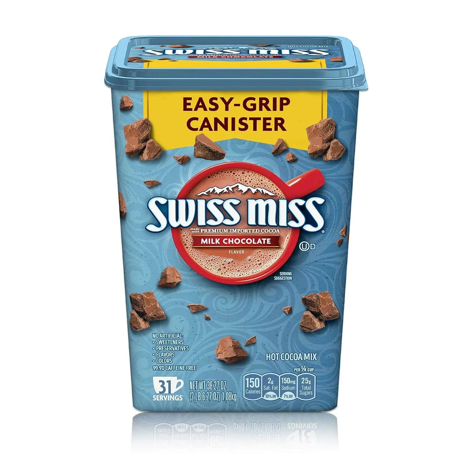 Swiss Miss Milk Chocolate Flavored Hot Cocoa Mix, 38.27 oz Square Canister – Rich & Creamy Instant Hot Chocolate Drink Mix, Family Size Bulk Container, Perfect for Home, Office & Winter Comfort Drinks