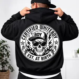 Certified Boy Est. at Birth Whiteboy Hoodie, Trendy Streetwear Style Casual Daily Wear Thin Large Size Sweatshirt with Graphic Design Comfortable Fit Top Quality Clothing