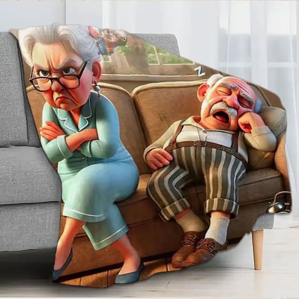 1pc Angry Grandma Printed Flannel Blanket – Soft and Comfortable Throw, Perfect for Sofa, Bed, Car, Office, Camping, and Travel – All-Season Gift, A must-have for family gatherings.