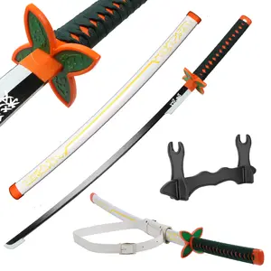 41 inches Bamboo Wooden Demon Slayer Sword Cosplay Kochou Shinobu with Belt and Holder Stand Display for Halloween Role Playing Props Cosplay Collection Christmas Gift Birthday New Year